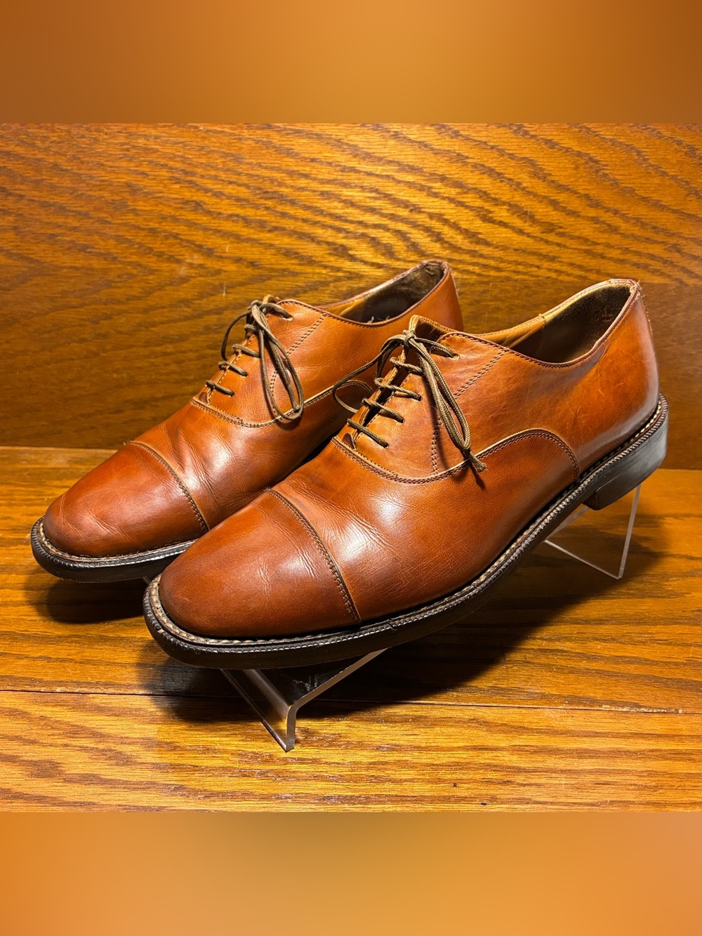 Y2K VTG Saks Fifth Avenue Cognac Leather Cap Toe Oxford Shoes Men’s Size 10